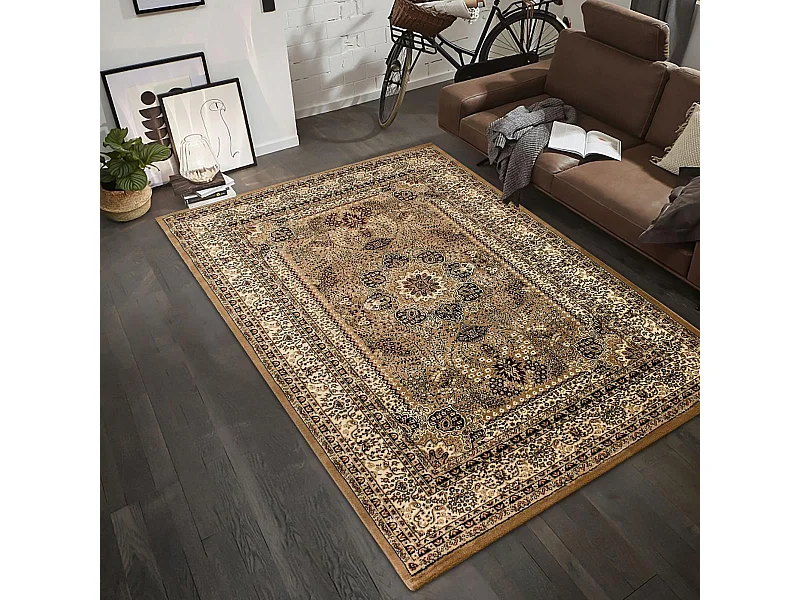 Tapis orient 160x230 rectangle beige tissé motifs orientaux BISKO