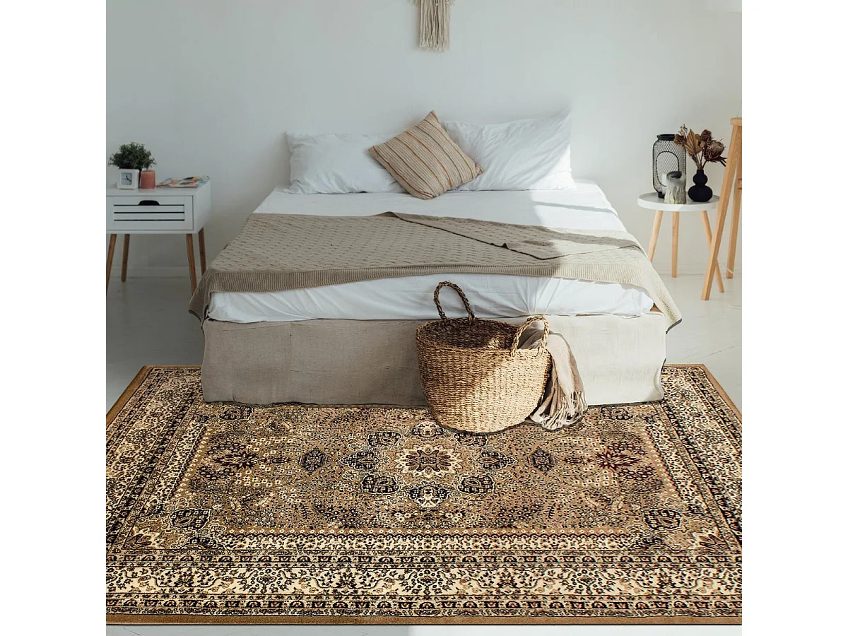 Tapis orient 160x230 rectangle beige tissé motifs orientaux BISKO