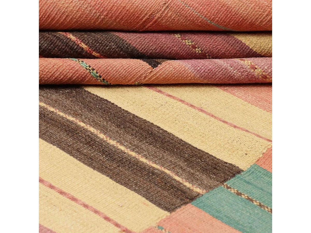 Authentique tapis d'Orient 257x380 kilim fait main en laine orange et bleu A 7