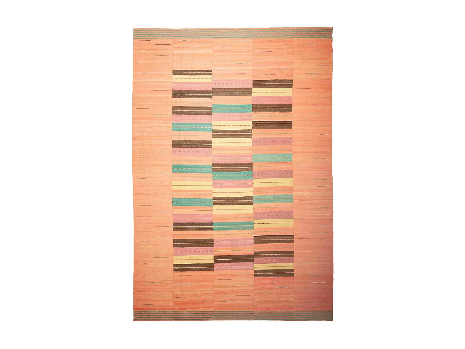 Authentique tapis d'Orient 257x380 kilim fait main en laine orange et bleu A 7