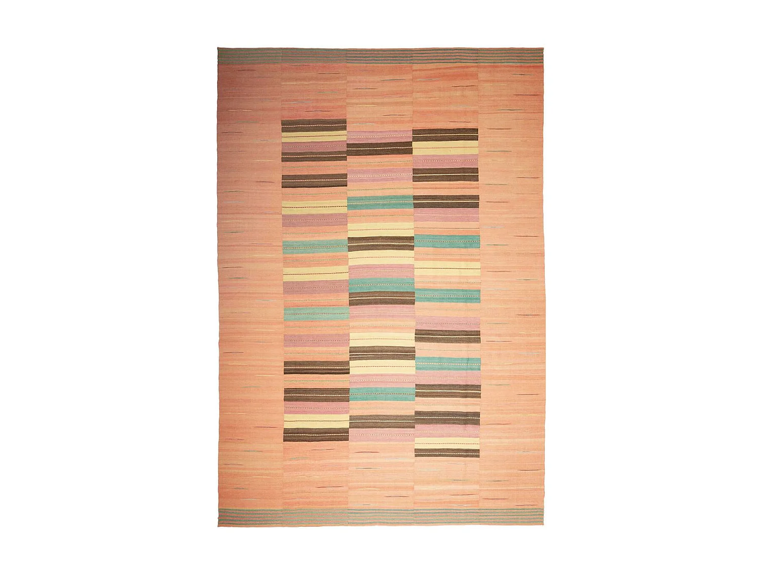 Authentique tapis d'Orient 257x380 kilim fait main en laine orange et bleu A 7