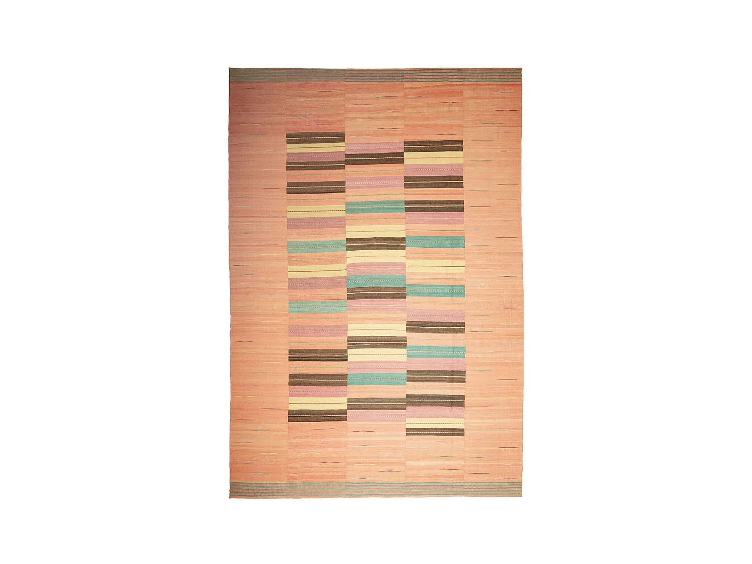Authentique tapis d'Orient 257x380 kilim fait main en laine orange et bleu A 7