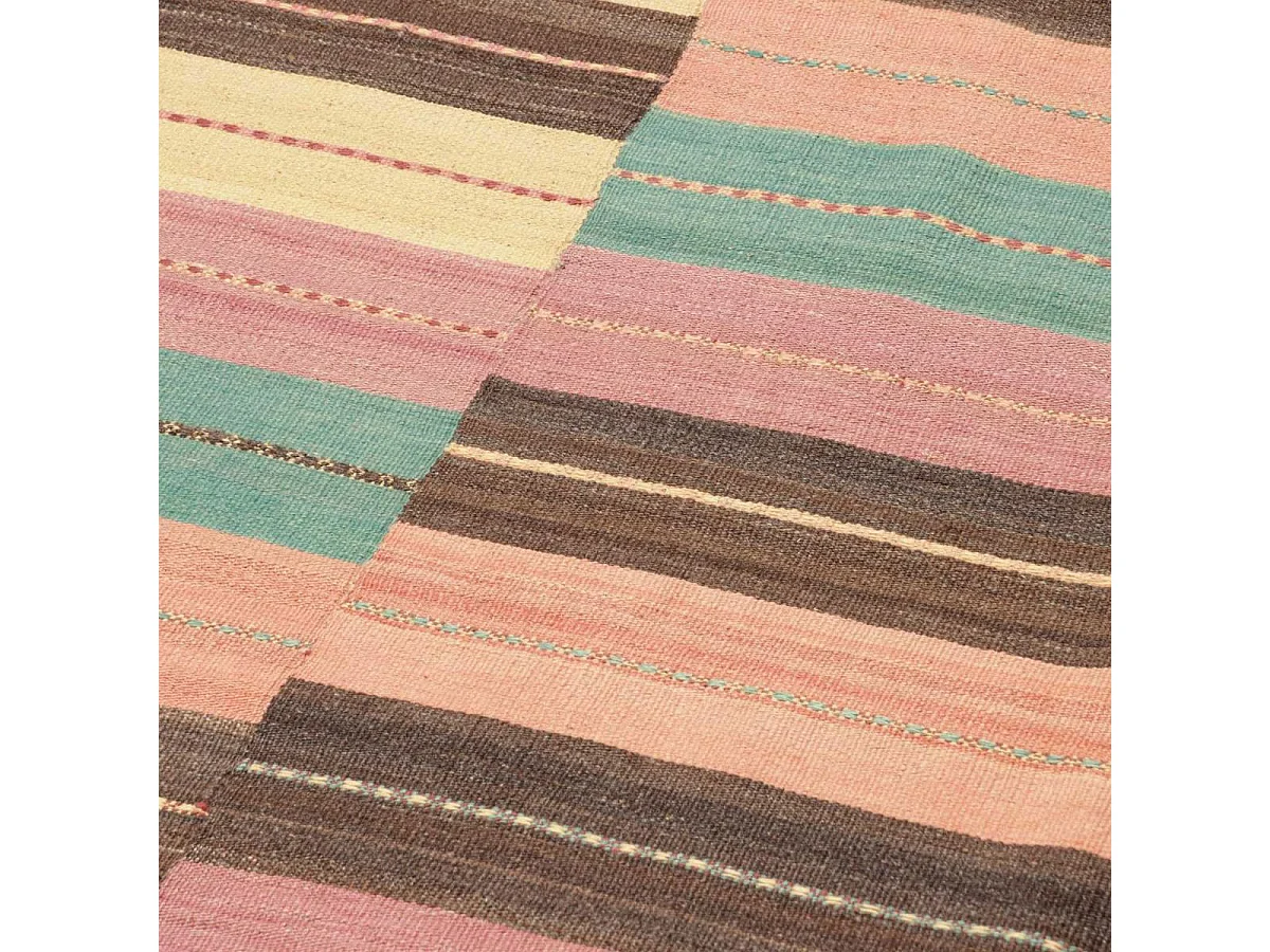 Authentique tapis d'Orient 257x380 kilim fait main en laine orange et bleu A 7