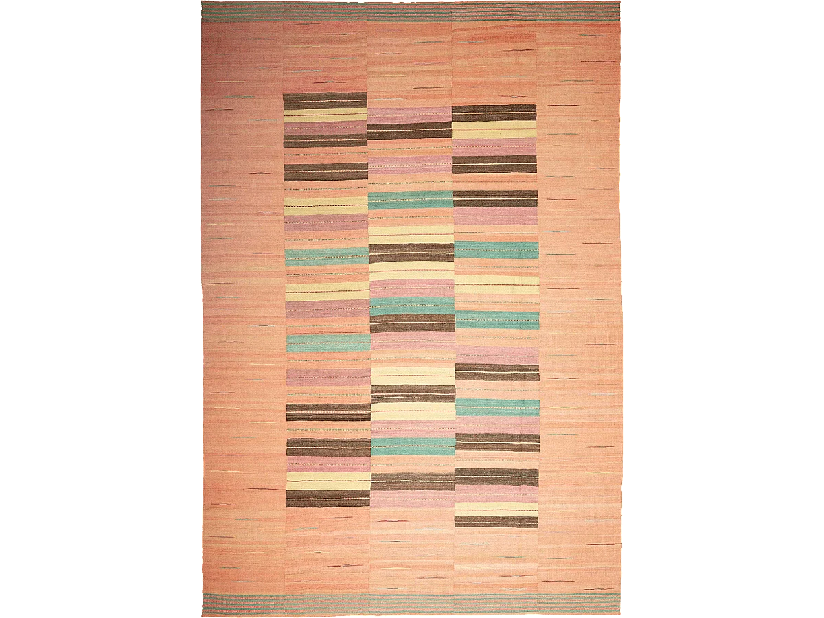 Authentique tapis d'Orient 257x380 kilim fait main en laine orange et bleu A 7