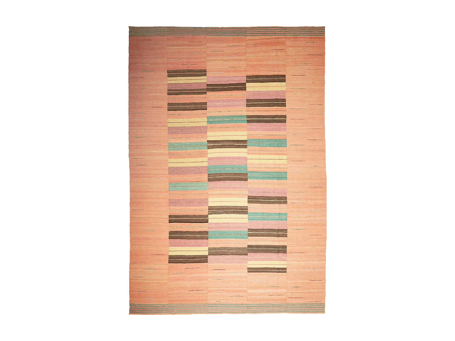 Authentique tapis d'Orient 257x380 kilim fait main en laine orange et bleu A 7