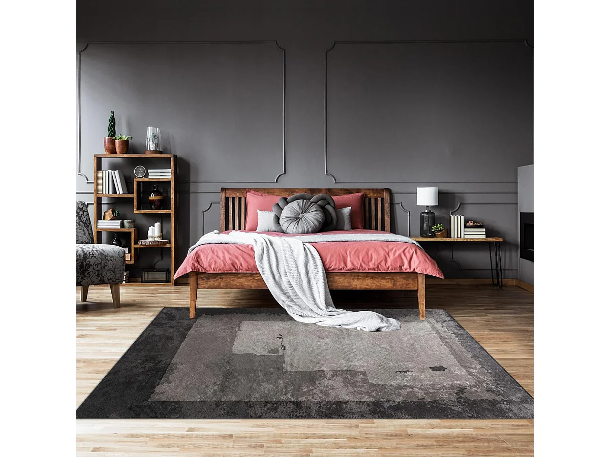 Tapis kilim 240x300 rectangle tissé en coton gris motif abstrait TRIGREY