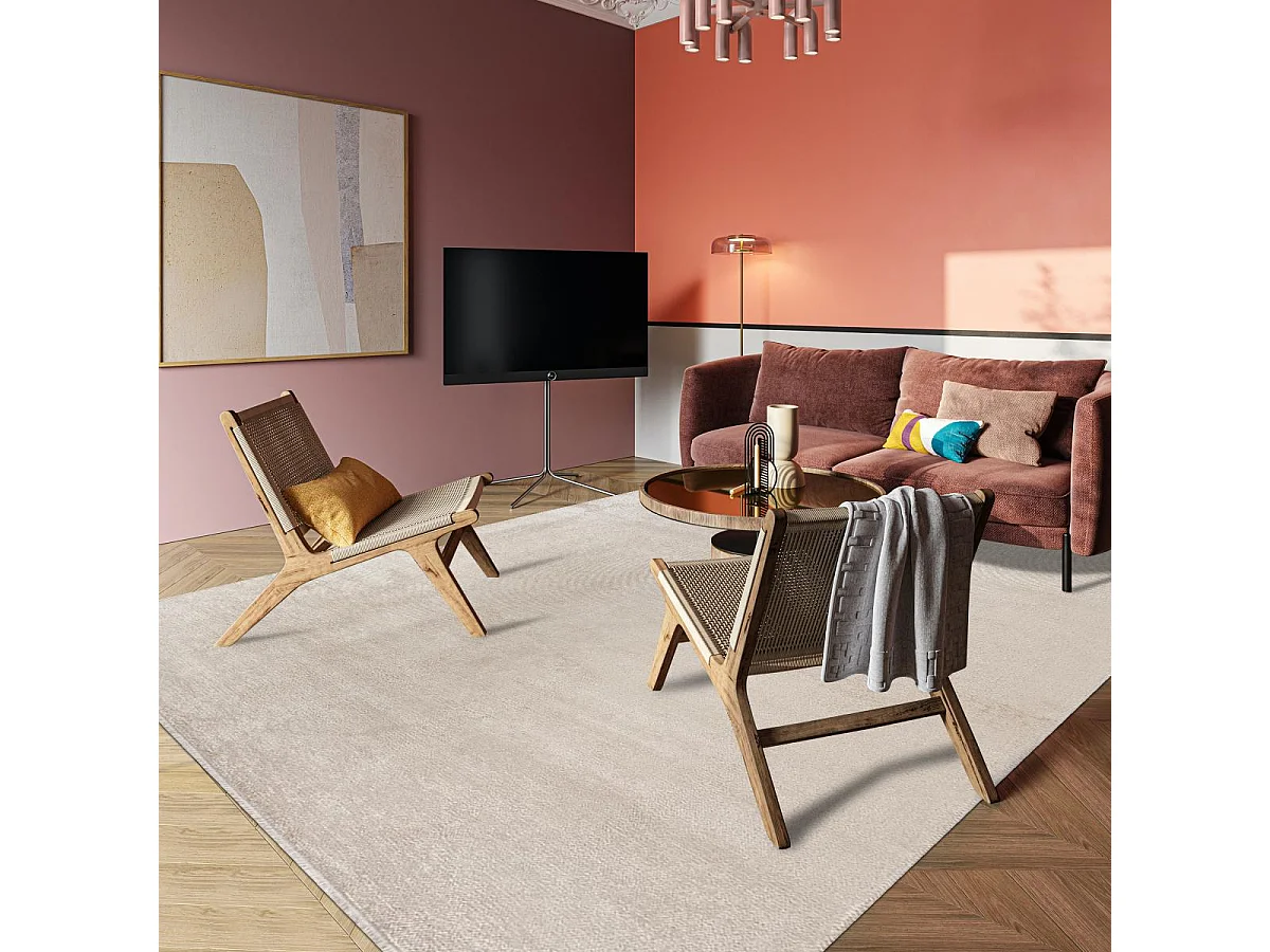 Tappeto Kilim 160x230 rettangolo tessuto in cotone panna fantasia tinta unita PERLA