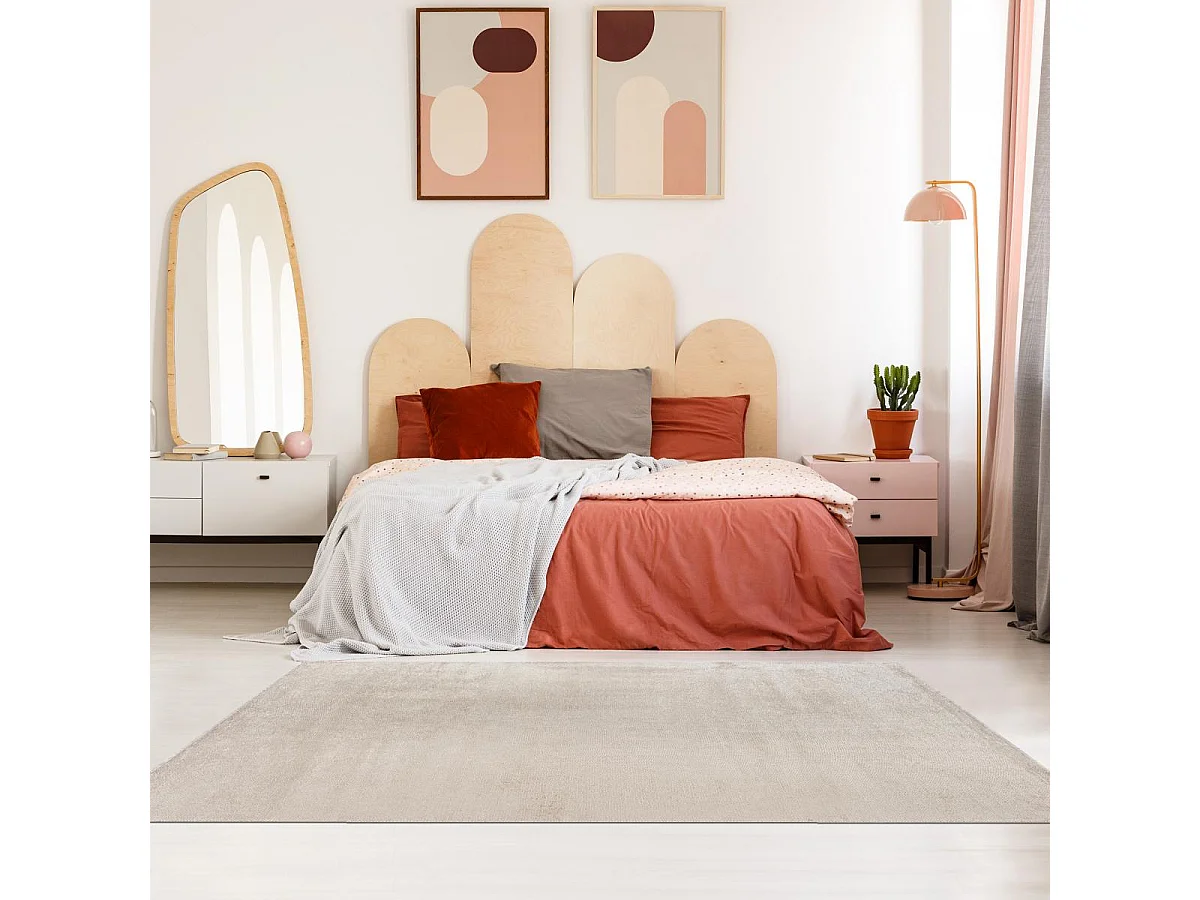 Tappeto Kilim 160x230 rettangolo tessuto in cotone panna fantasia tinta unita PERLA