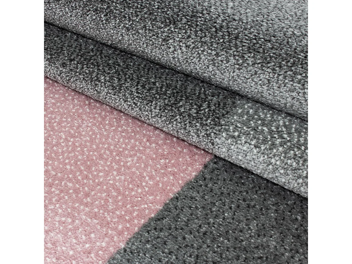 tapis grand salon 240x340 tissé rose et gris rectangle motif géométrique KARLUK