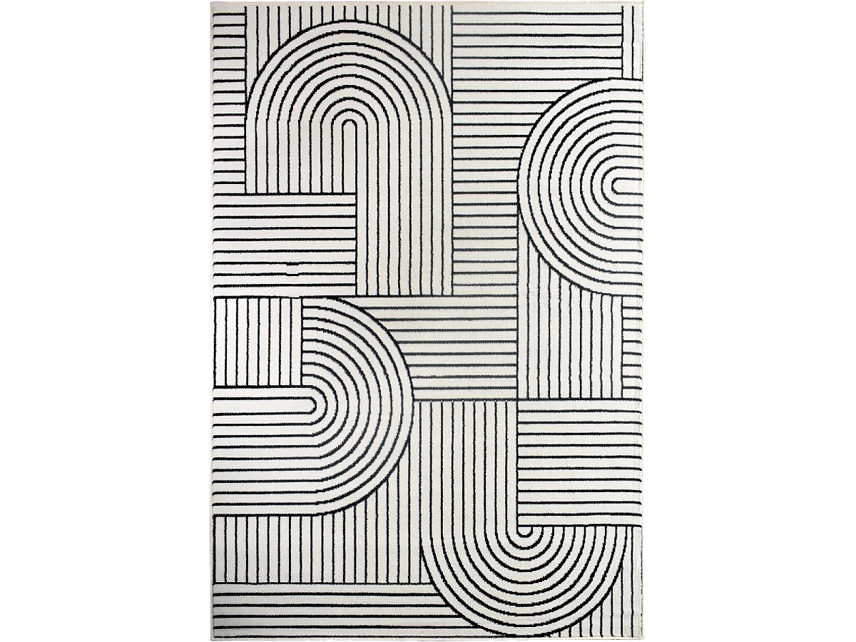 tapis salon 160x225 tissé crème rectangle motif géométrique LYN1 COURLI