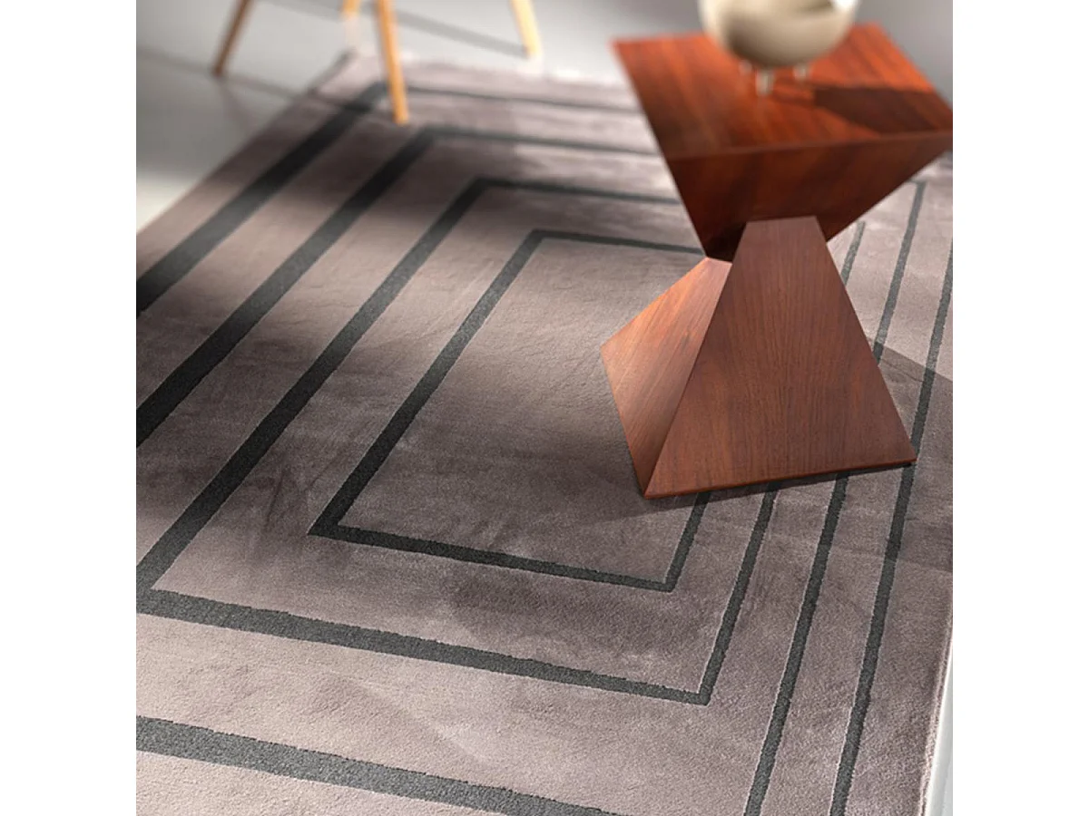 tapis chambre 160x230 tissé rose et noir rectangle motif géométrique PLAZA