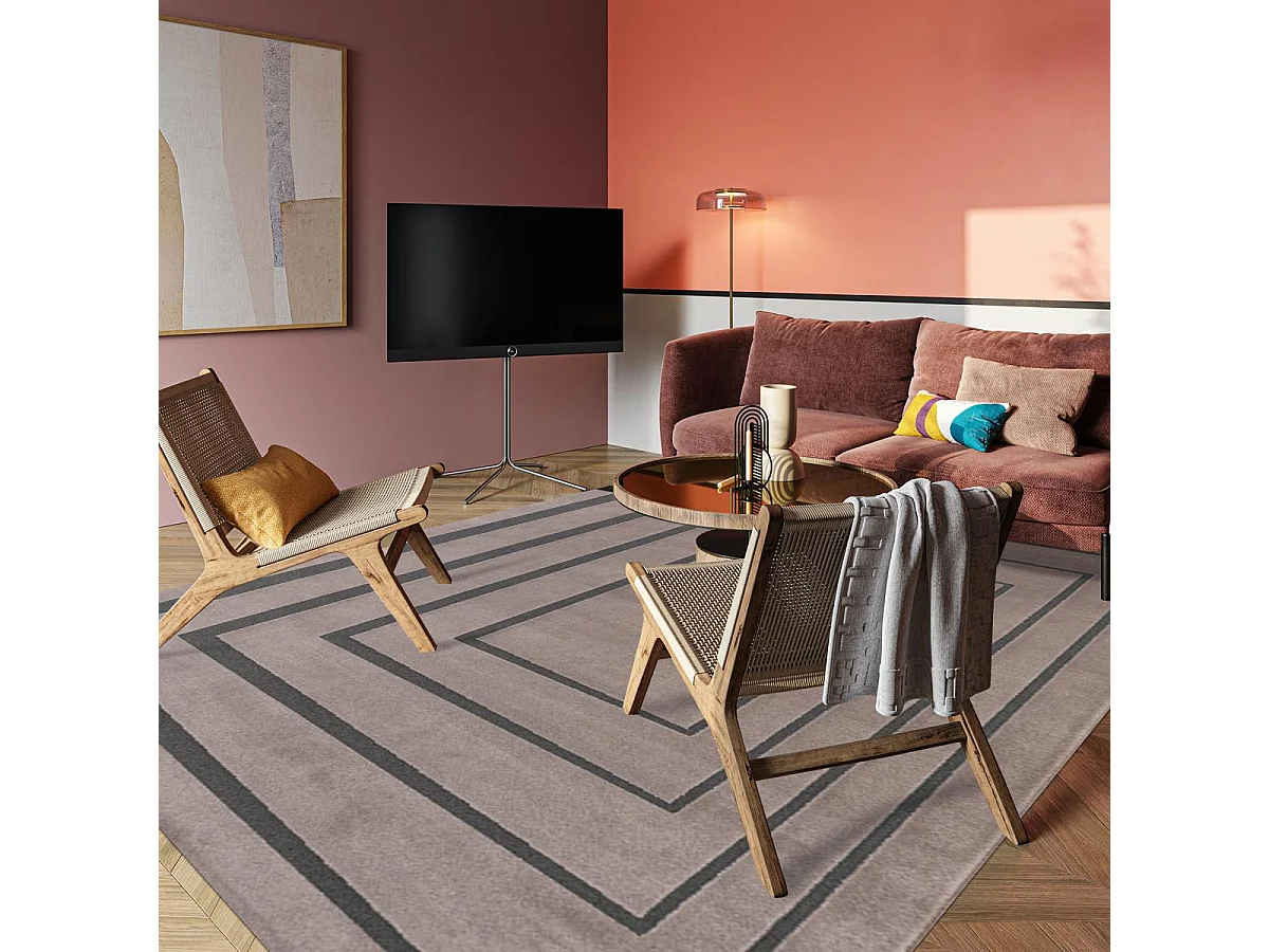 tapis chambre 160x230 tissé rose et noir rectangle motif géométrique PLAZA