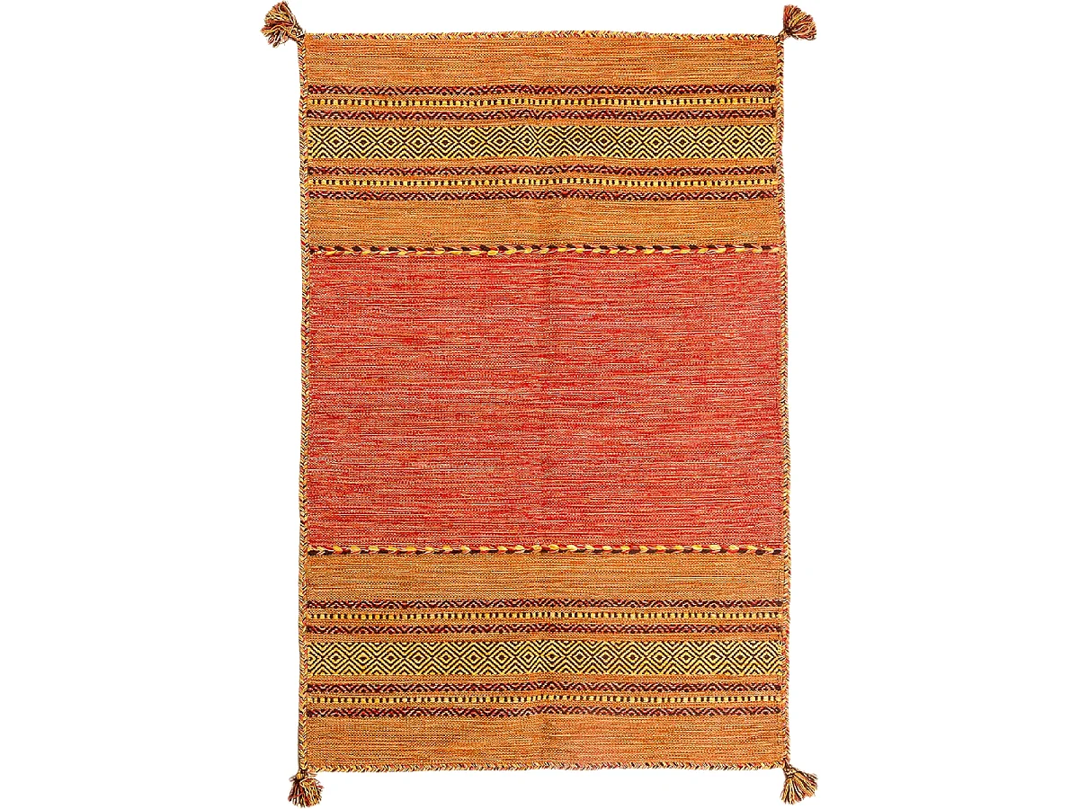 Tapis kilim 80x150 rectangle fait main en coton terra et rouge motif ethnique