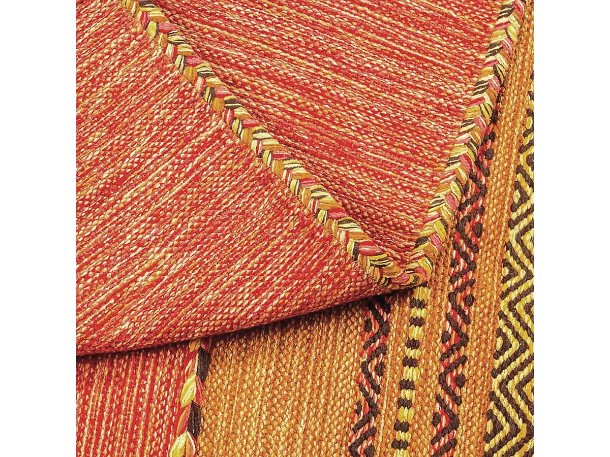 Tapis kilim 80x150 rectangle fait main en coton terra et rouge motif ethnique