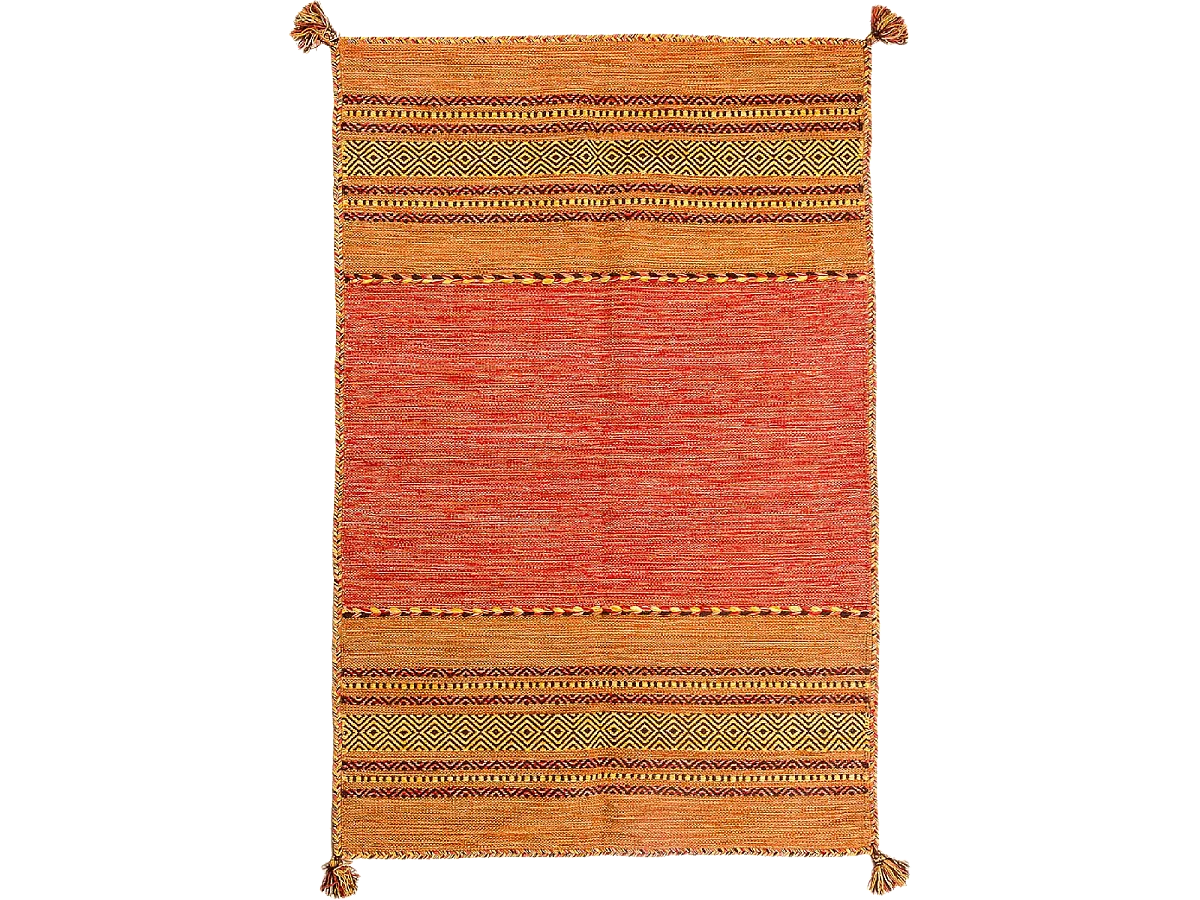 Tapis kilim 80x150 rectangle fait main en coton terra et rouge motif ethnique
