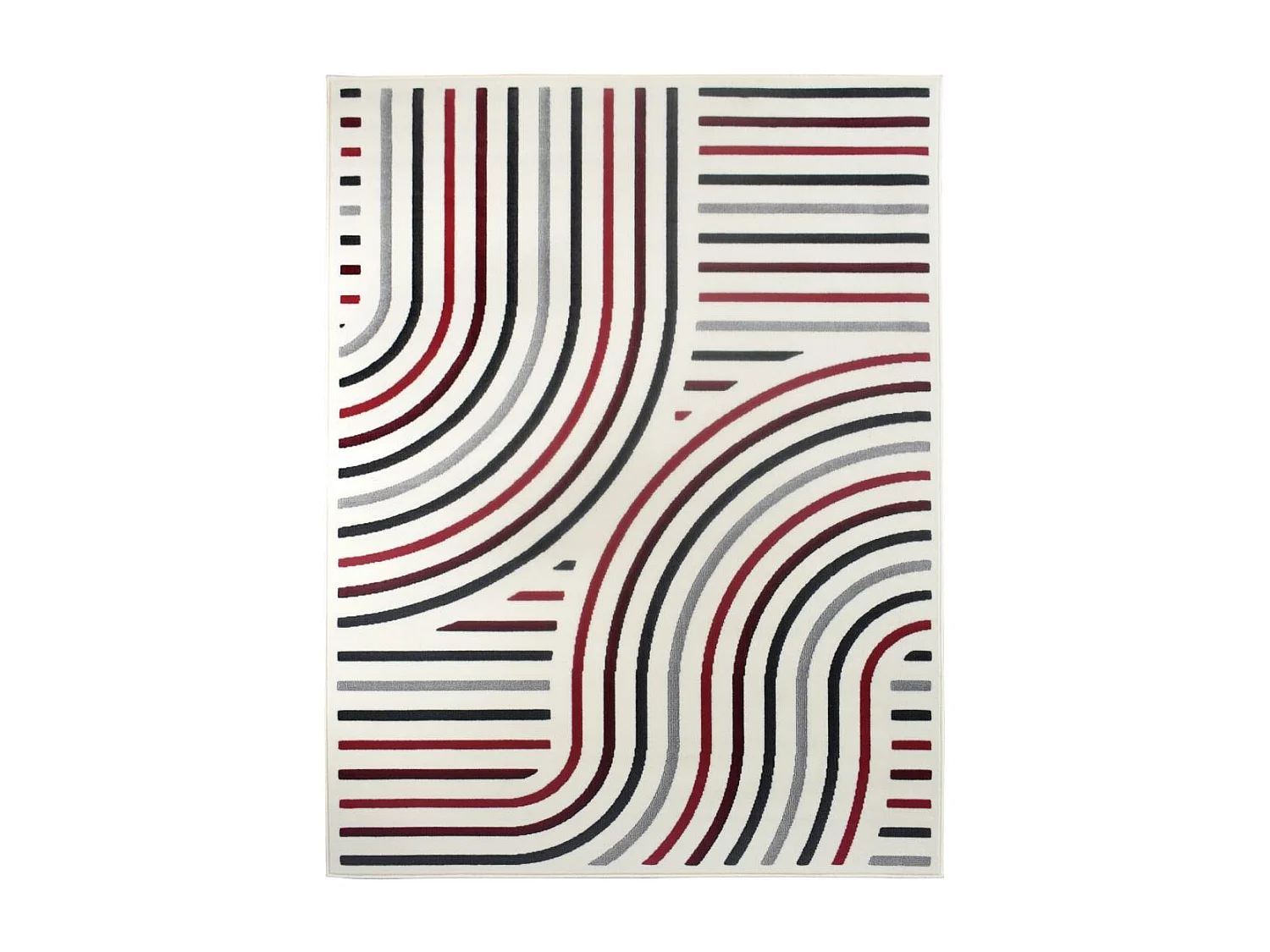 tapis chambre 80x150 tissé rouge et crème rectangle motif géométrique LYN49 MUCOUR