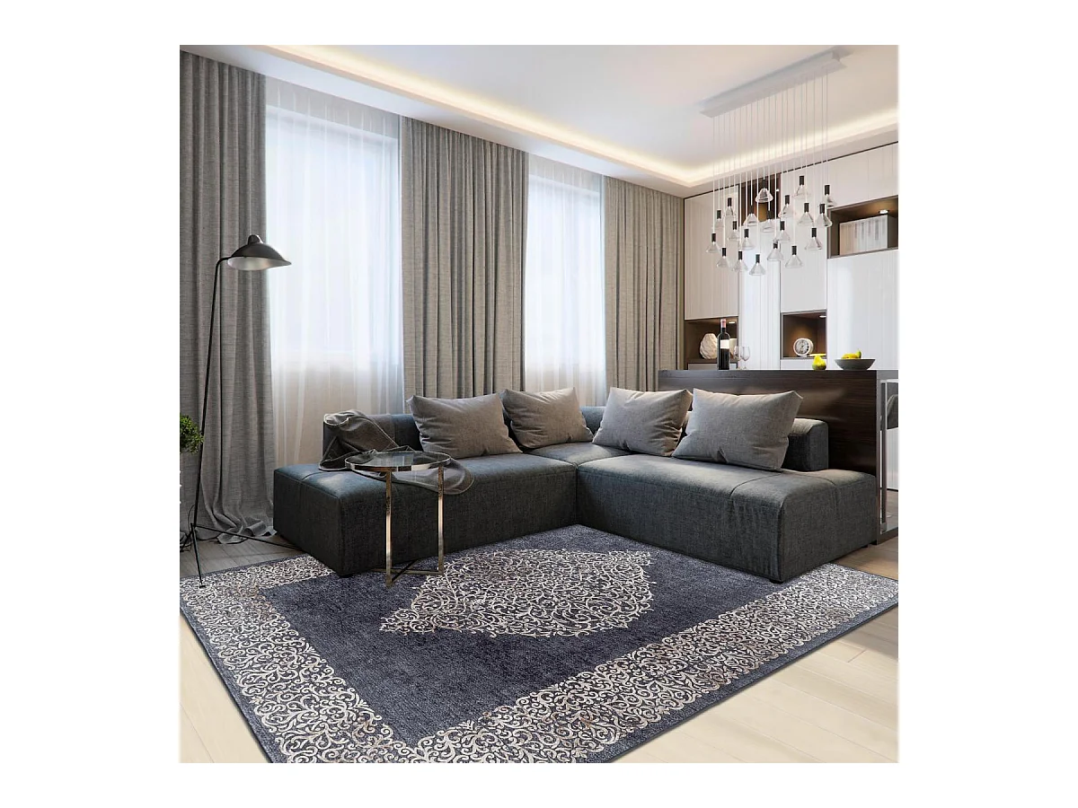 Tapis orient 120x170 rectangle noir tissé motifs orientaux AKIEK