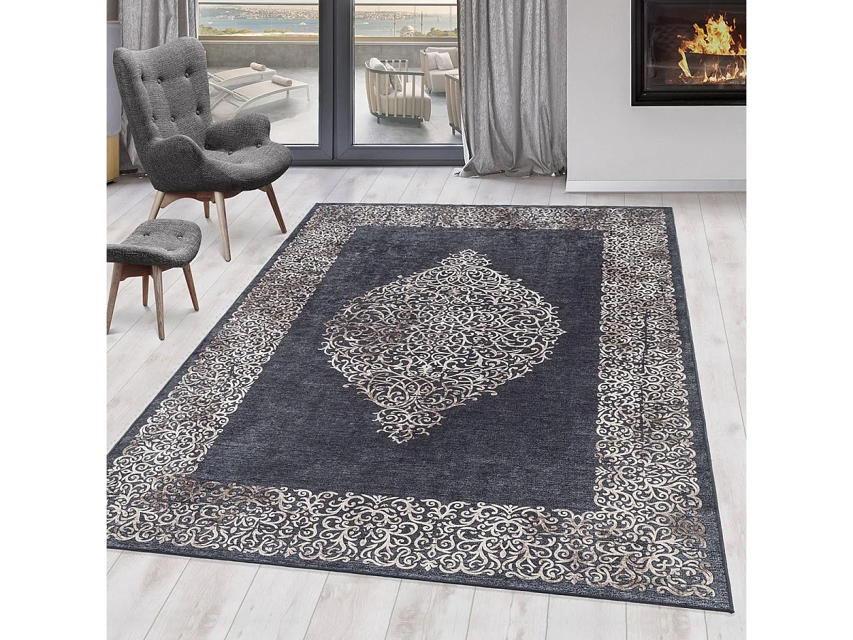 Tapis orient 120x170 rectangle noir tissé motifs orientaux AKIEK