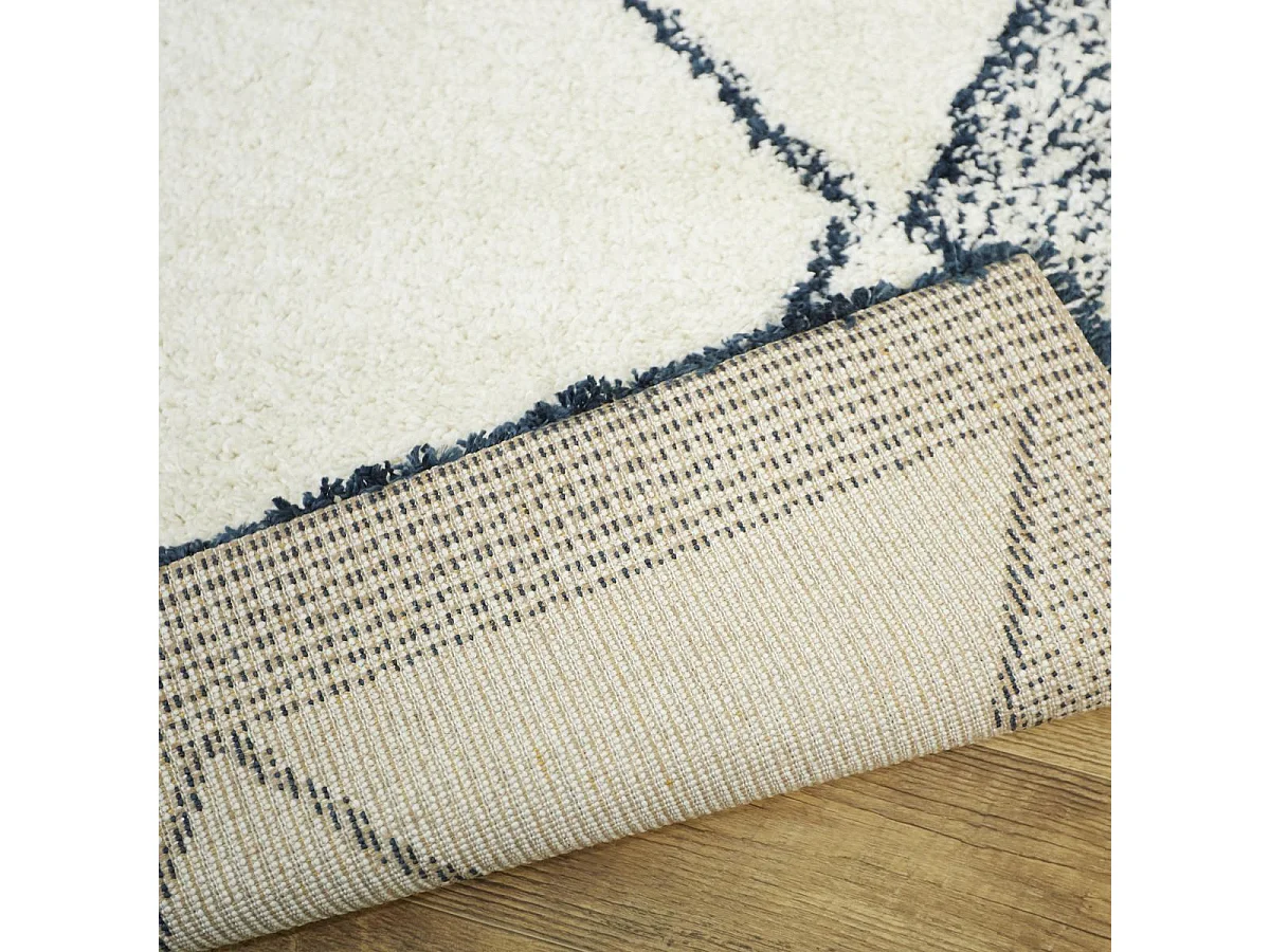 tapis salon 160x213 tissé blanc et bleu rectangle motif berbère CALYPSO 1