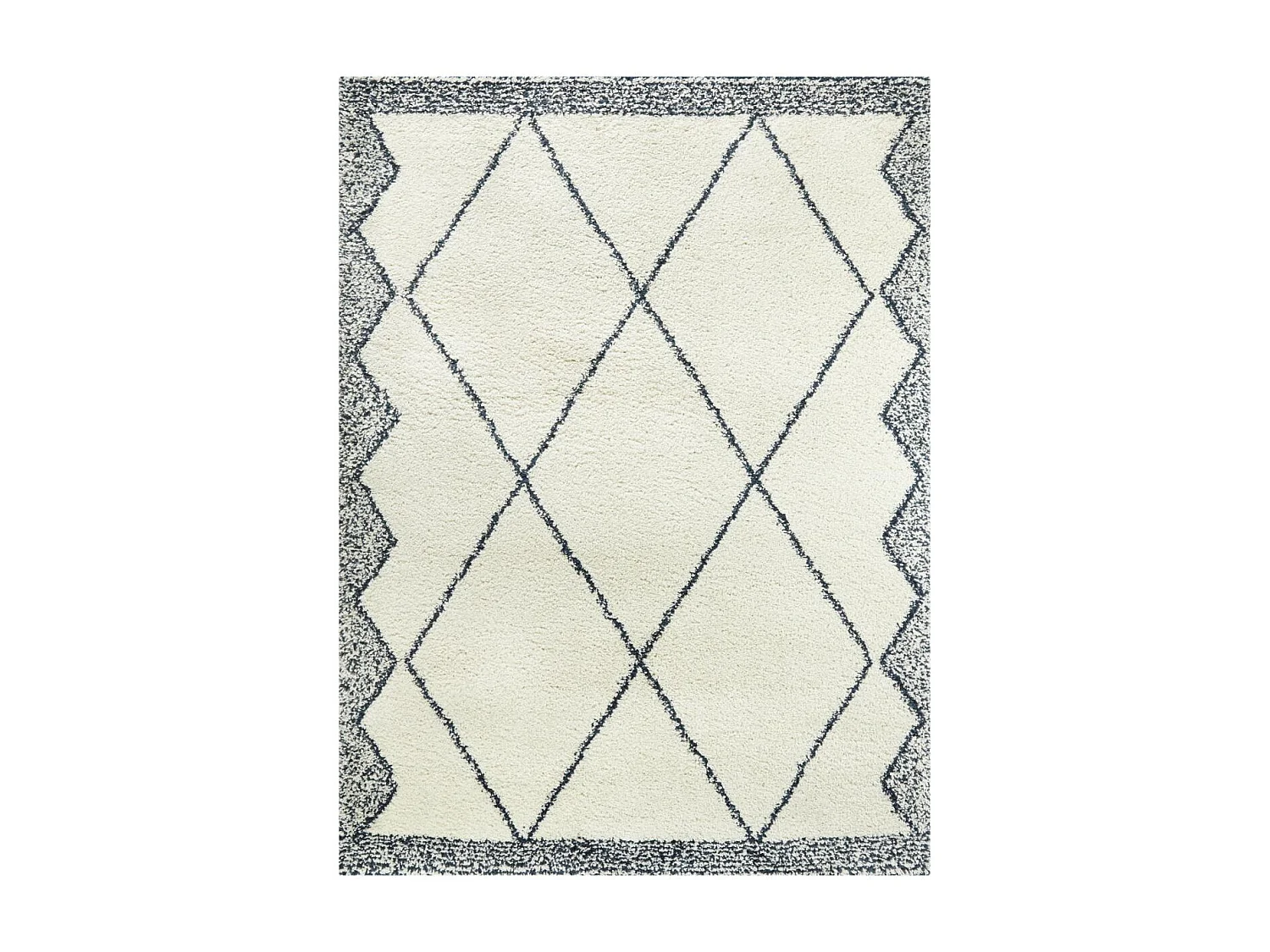 tapis salon 160x213 tissé blanc et bleu rectangle motif berbère CALYPSO 1