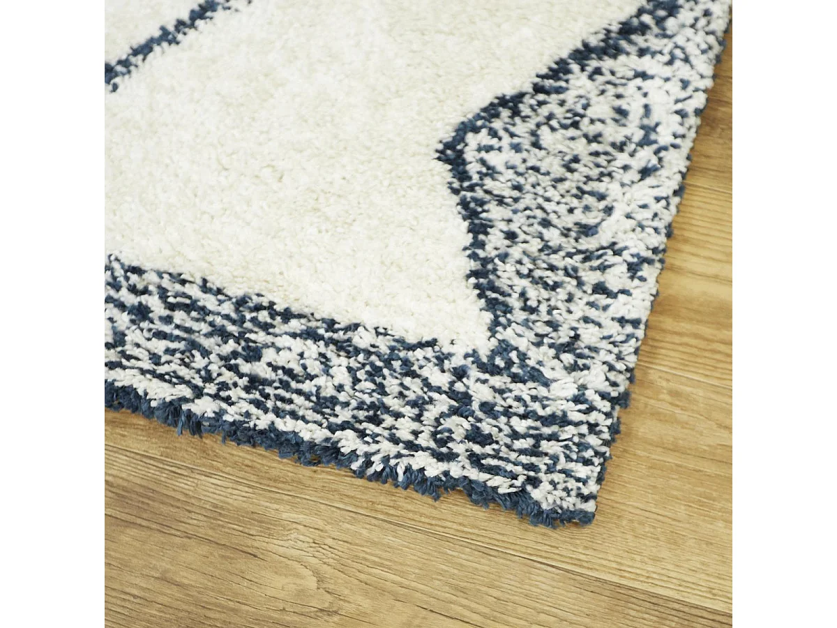 tapis salon 160x213 tissé blanc et bleu rectangle motif berbère CALYPSO 1