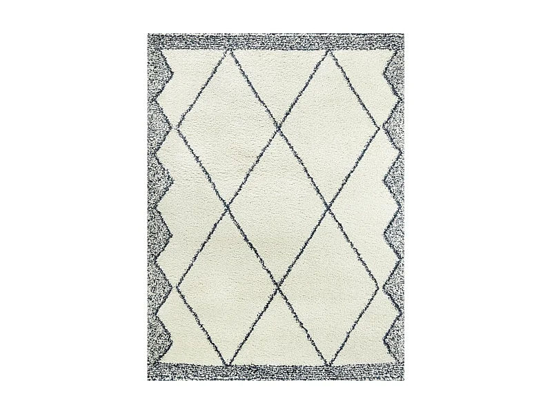 tapis salon 160x213 tissé blanc et bleu rectangle motif berbère CALYPSO 1