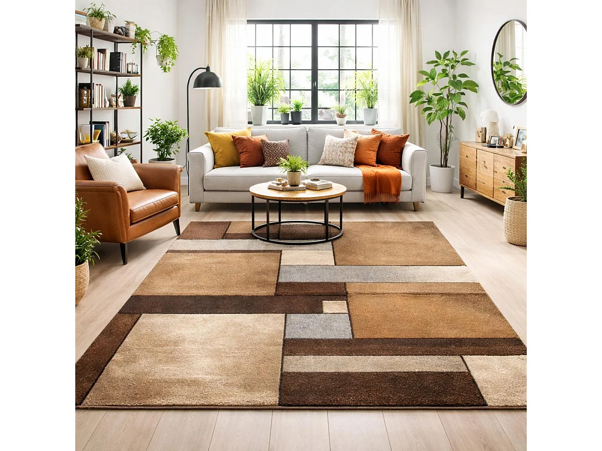 tapis salle à manger 240x340 tissé beige rectangle motif géométrique LYN8 GEOME