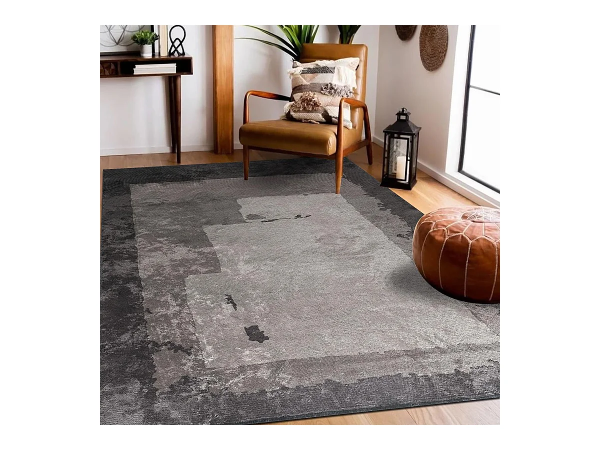 Tapis kilim 200x250 rectangle tissé en coton gris motif abstrait TRIGREY