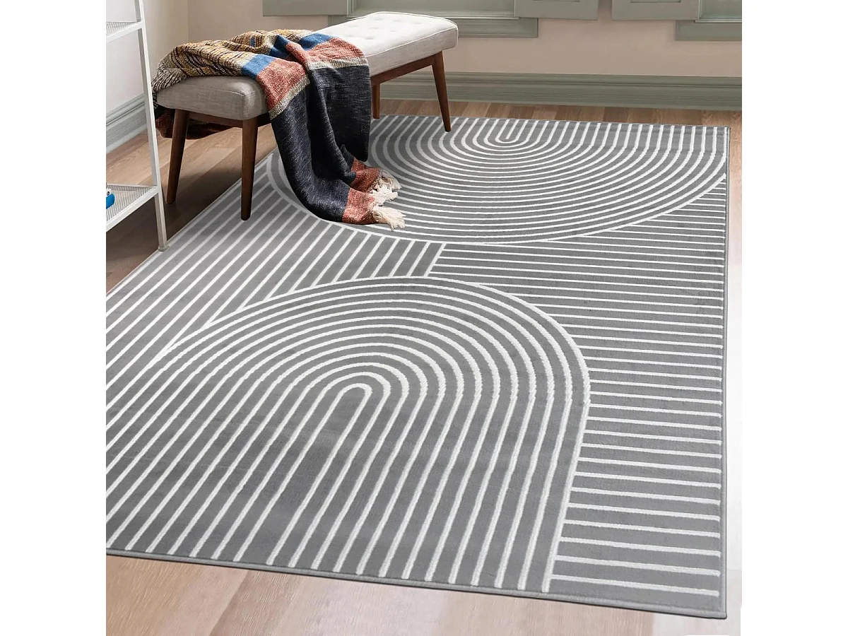 tapis salon 120x170 tissé gris rectangle motif géométrique LYN49 ARCRIL