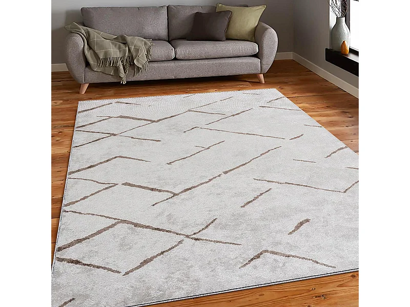 Tapis kilim 200x250 rectangle tissé en coton crème motif simple UNIRIPE