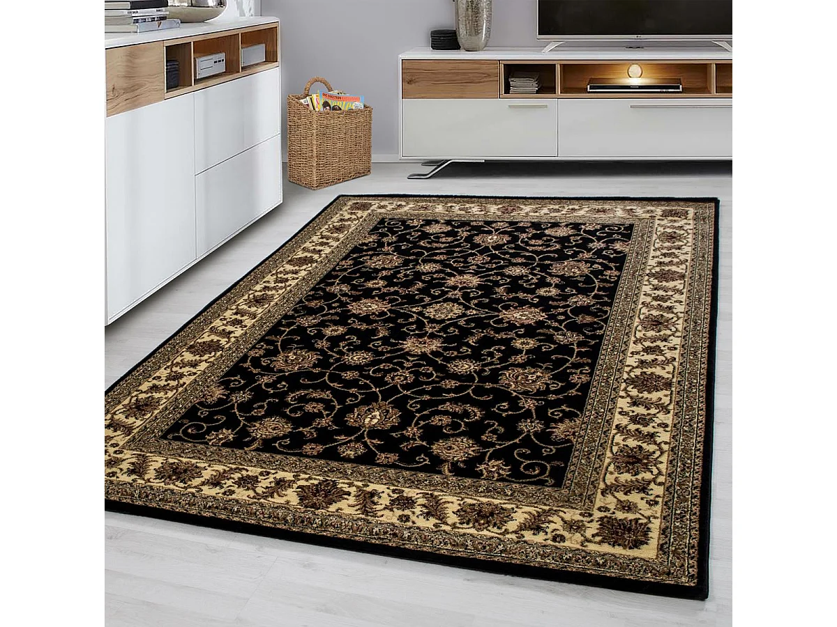 Tapis orient 120x170 rectangle noir tissé motifs orientaux BISKO 1