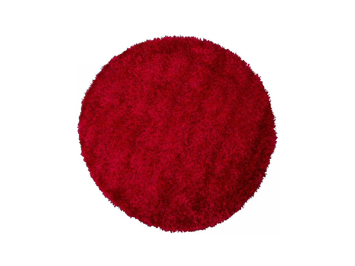 Tapis shaggy Ø140cm rond fait main rouge motif uni MALAIDORY