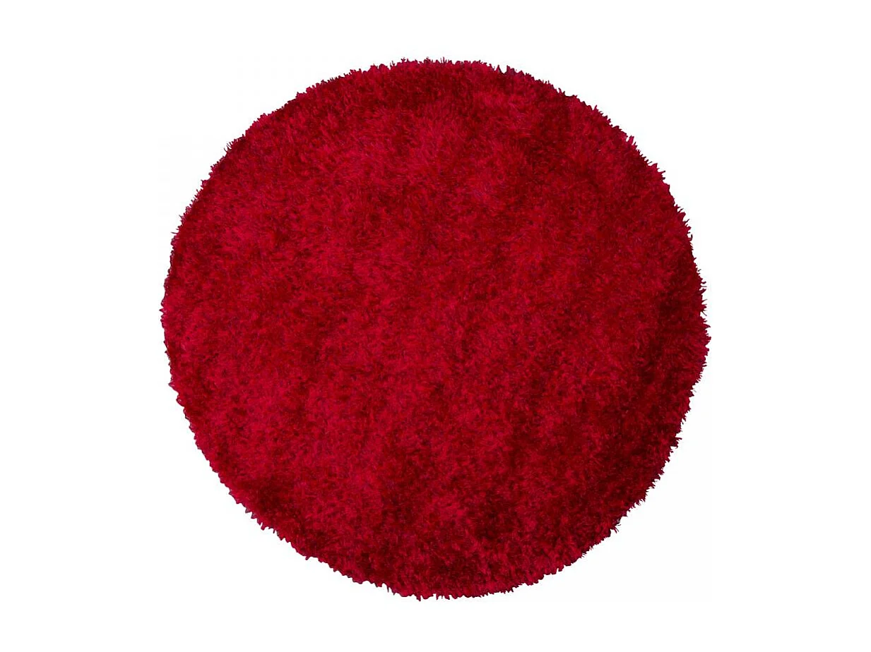 Tapis shaggy Ø140cm rond fait main rouge motif uni MALAIDORY