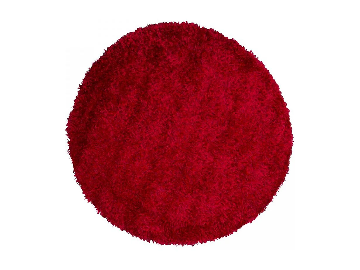 Tapis rond shaggy Ø140cm fait main rouge motif uni MALAIDORY