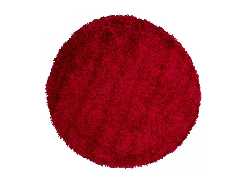 Tapis rond shaggy Ø140cm fait main rouge motif uni MALAIDORY