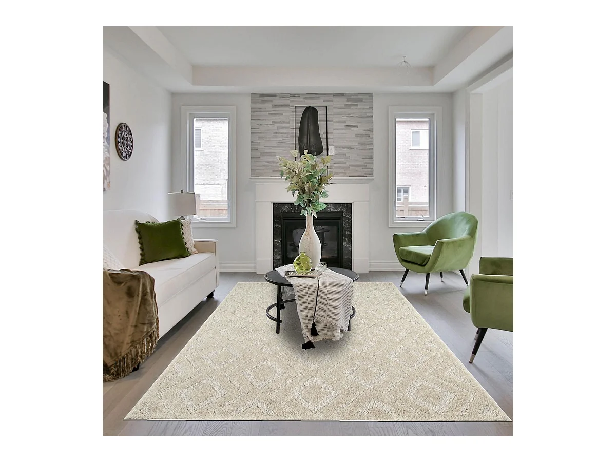 tapis chambre 120x170 tissé crème rectangle motif géométrique ELEGANCE A