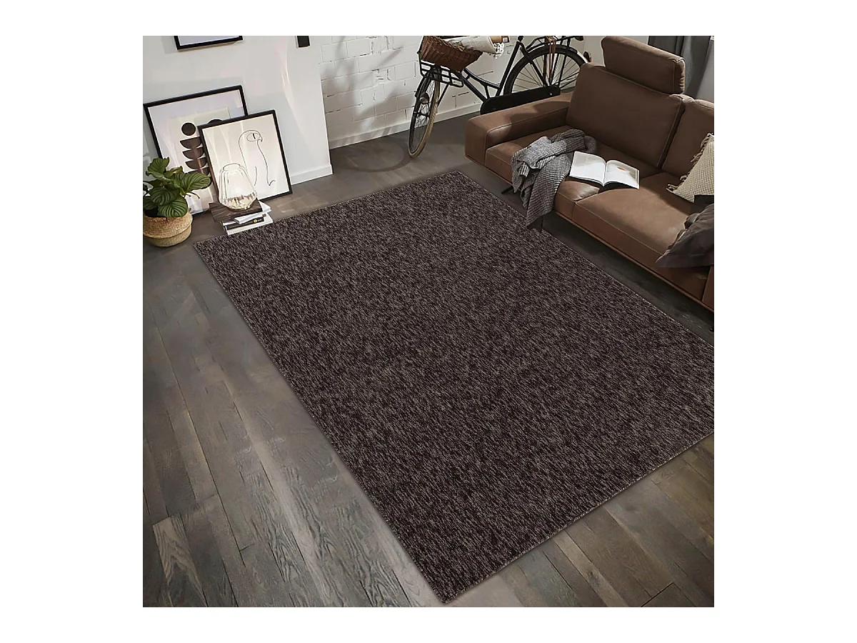 tapis grand salon 240x340 tissé marron rectangle motif uni SAKRDA