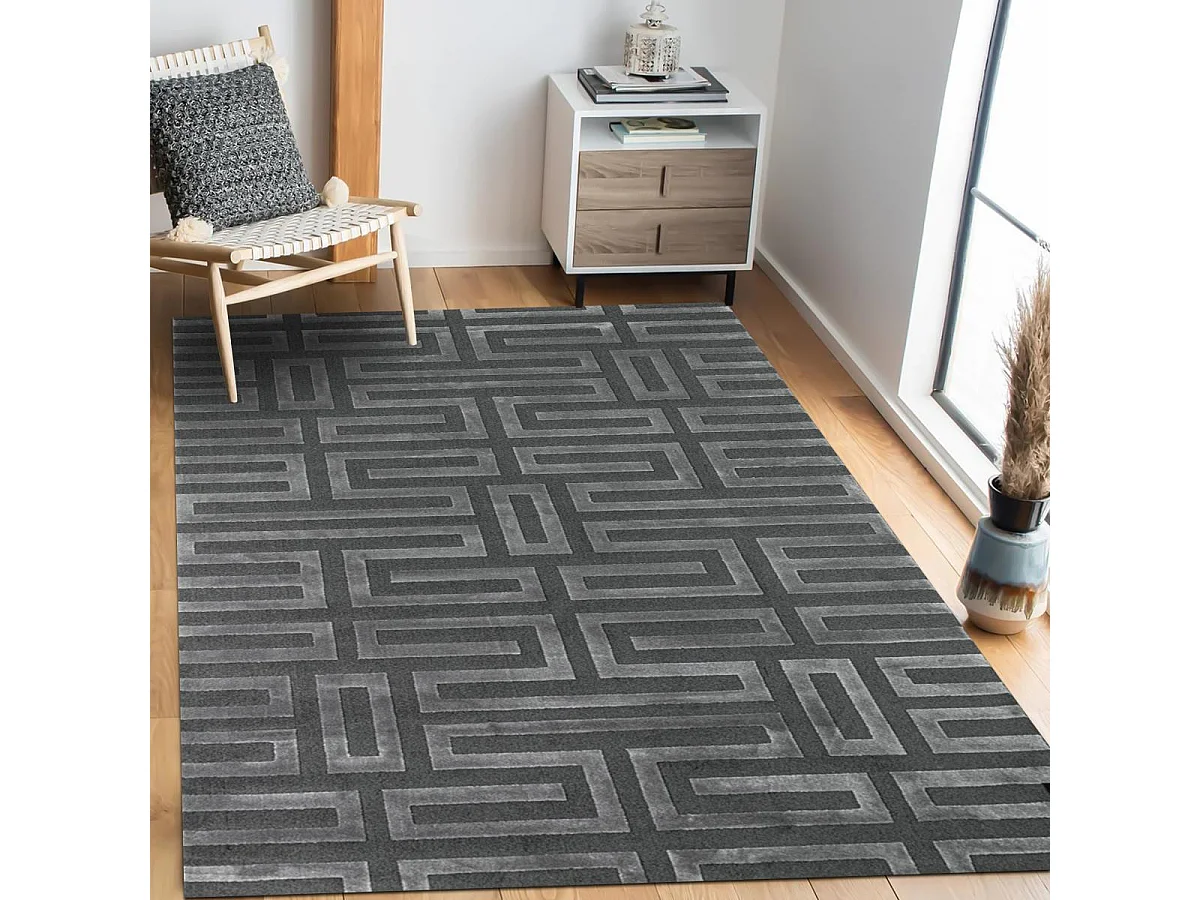 tapis chambre 160x230 tissé gris rectangle motif géométrique CONRAD