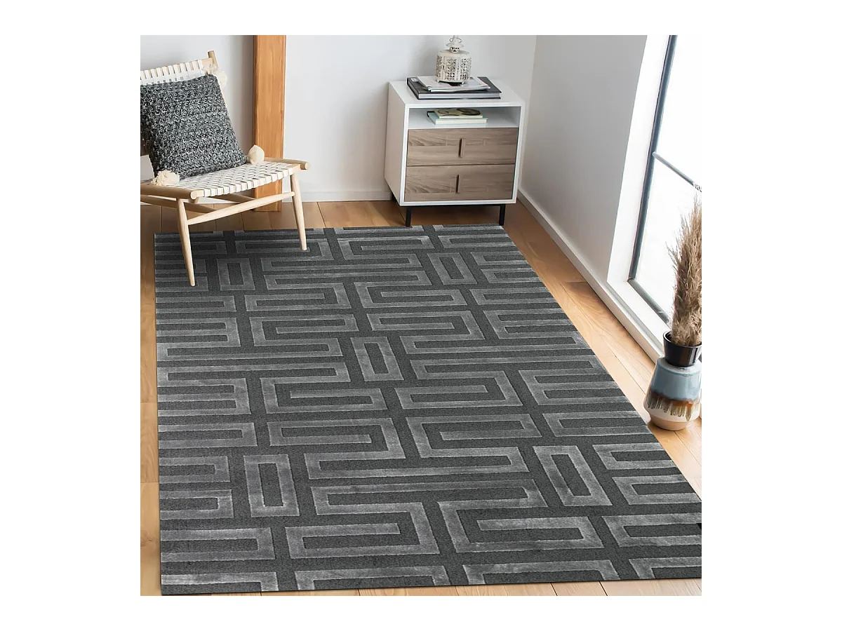 tapis chambre 160x230 tissé gris rectangle motif géométrique CONRAD