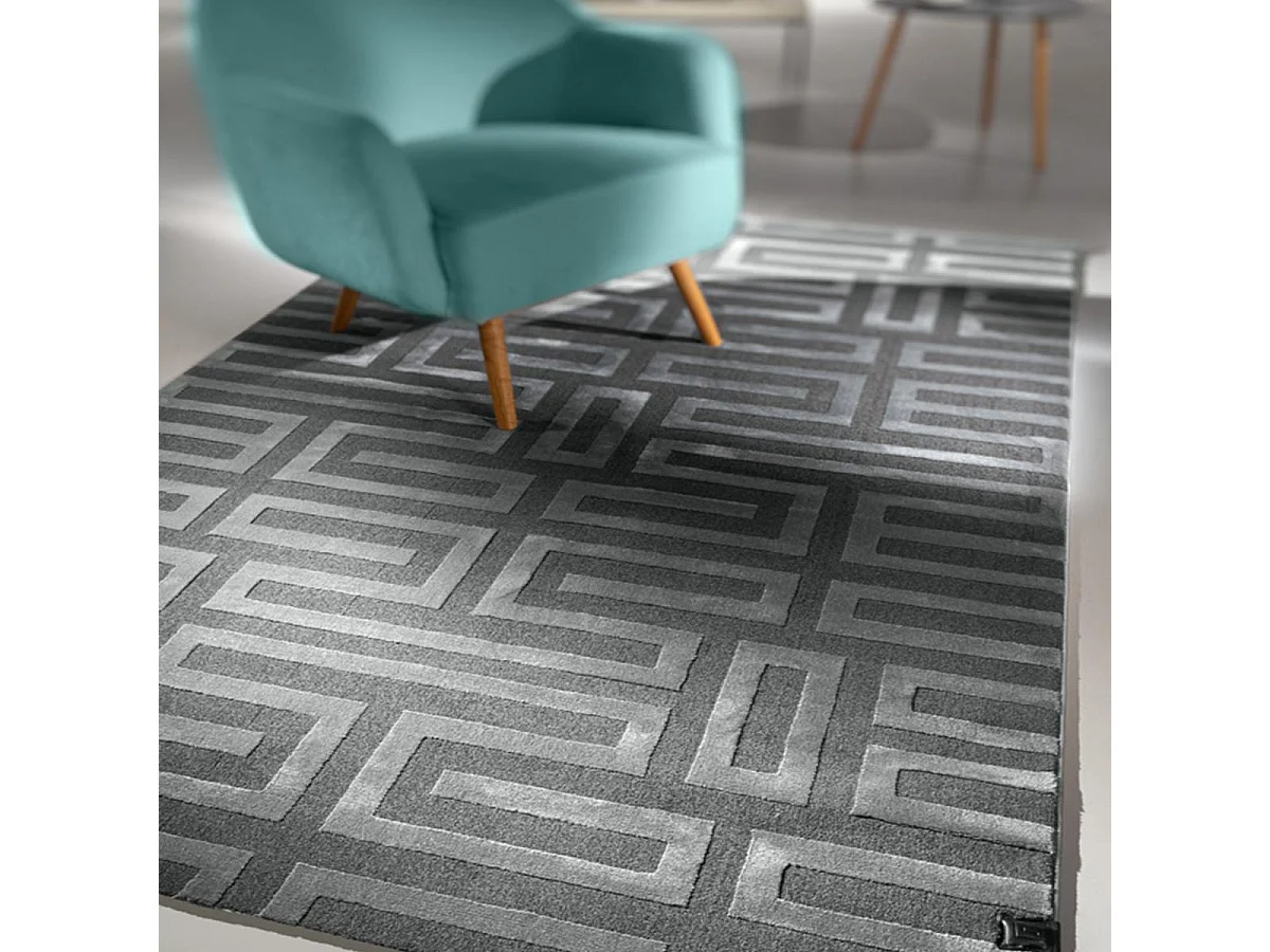 tapis chambre 160x230 tissé gris rectangle motif géométrique CONRAD