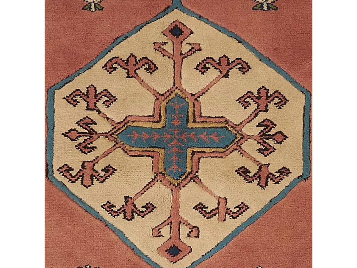 Authentique tapis d'Orient 125x209 fait main en laine orange et blanc KARS A