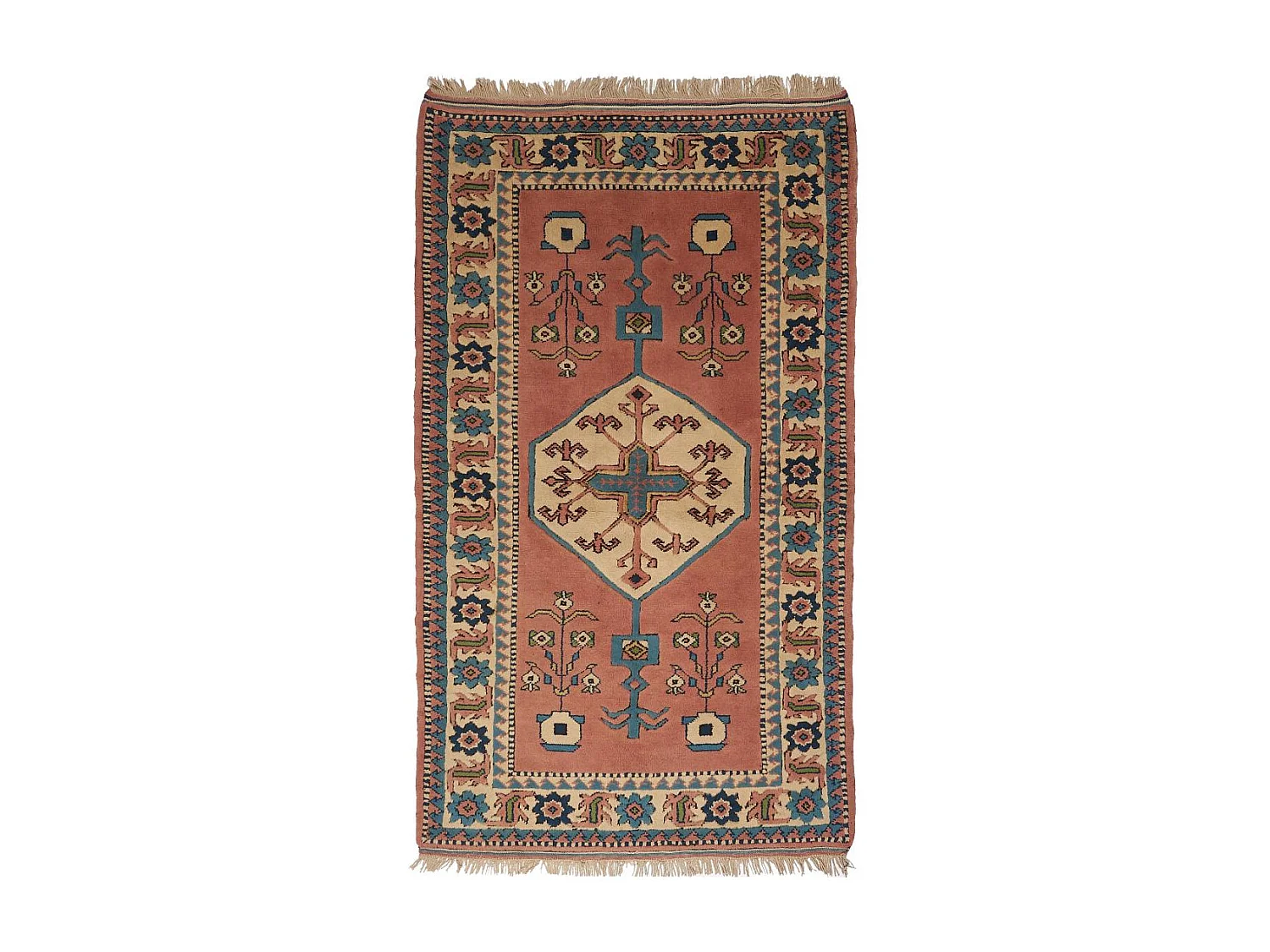Authentique tapis d'Orient 125x209 fait main en laine orange et blanc KARS A