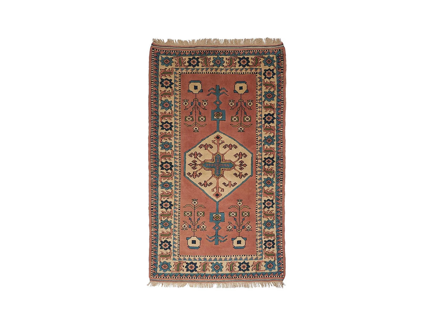 Authentique tapis d'Orient 125x209 fait main en laine orange et blanc KARS A