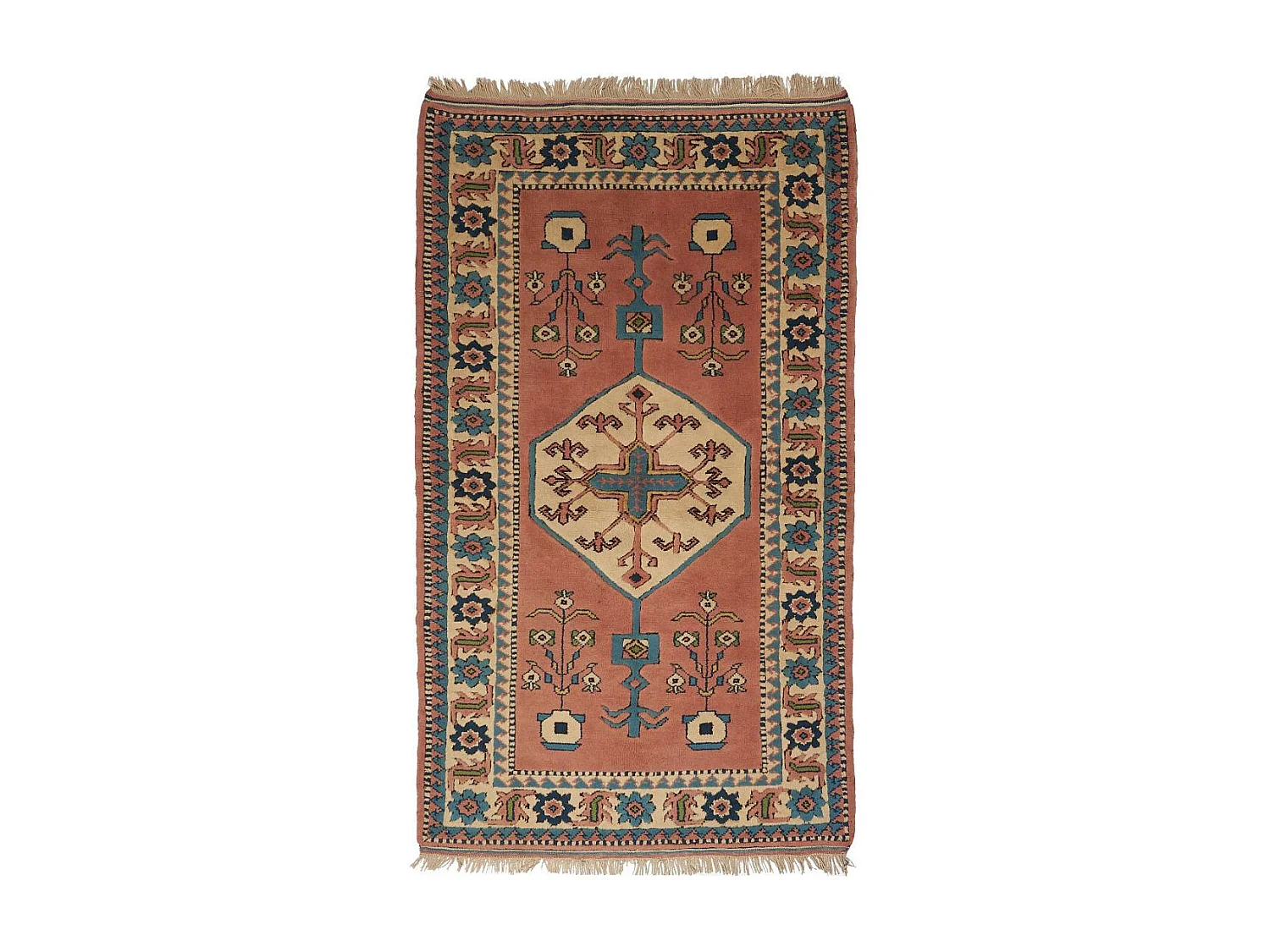 Authentique tapis d'Orient 125x209 fait main en laine orange et blanc KARS A