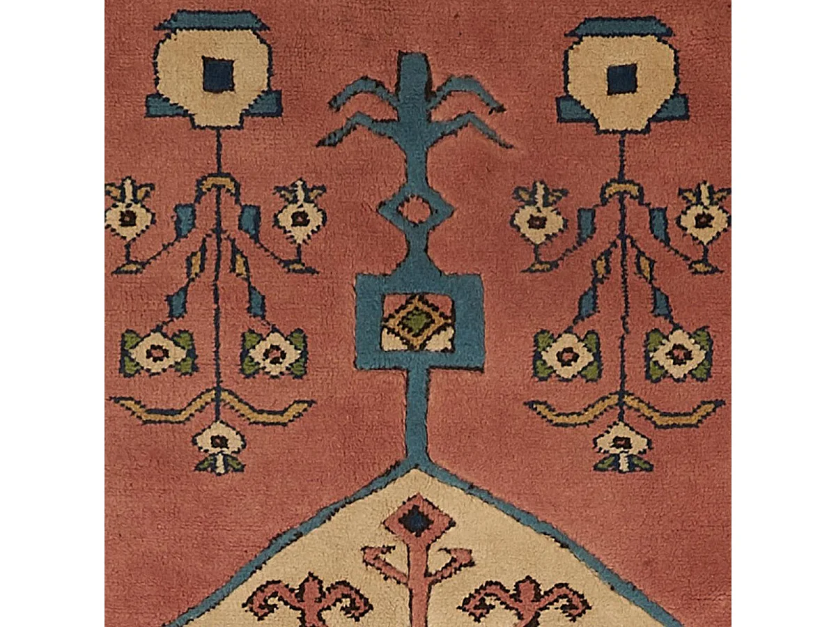 Authentique tapis d'Orient 125x209 fait main en laine orange et blanc KARS A