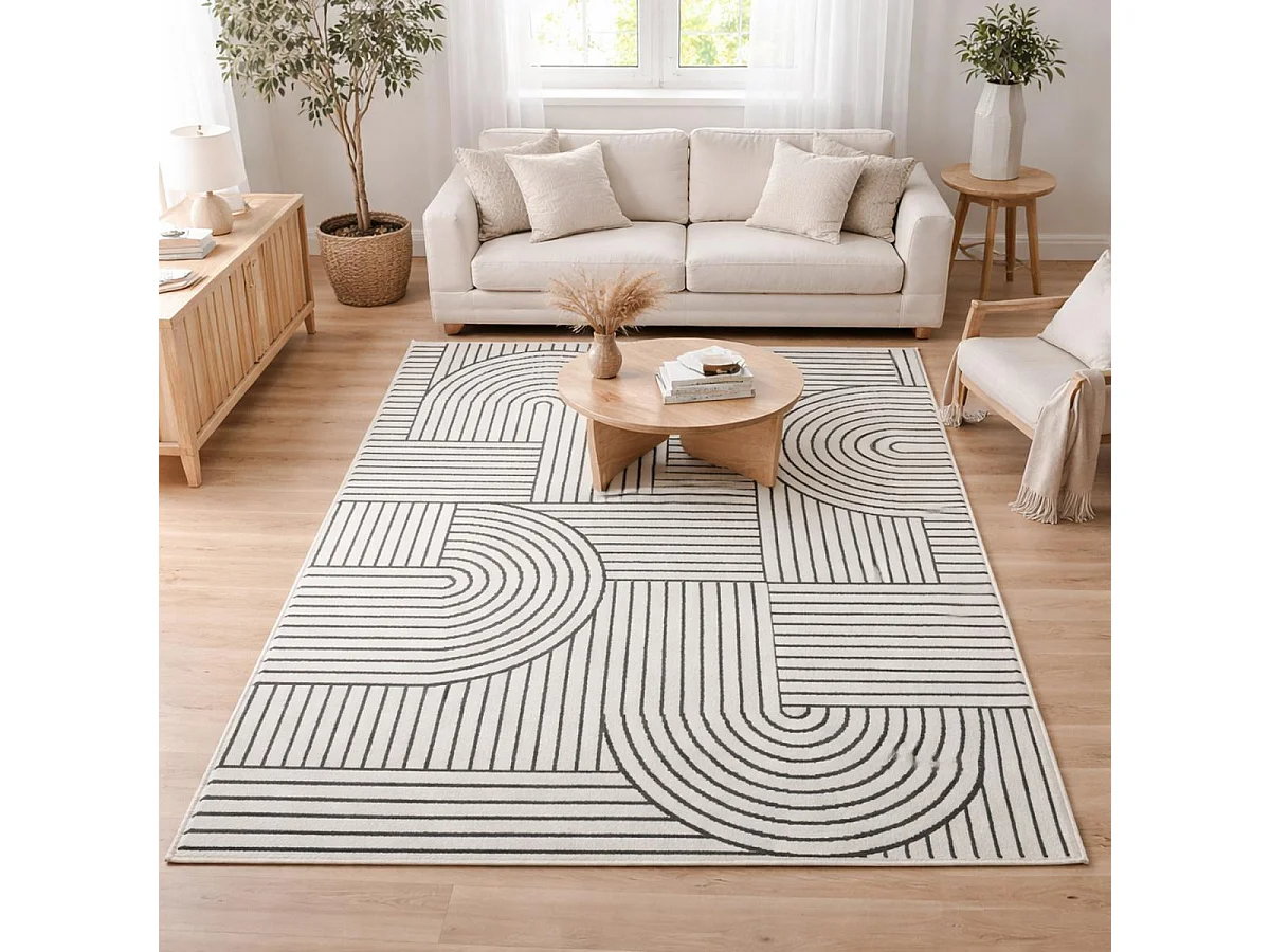 tapis salon 120x170 tissé crème rectangle motif géométrique LYN1 COURLI