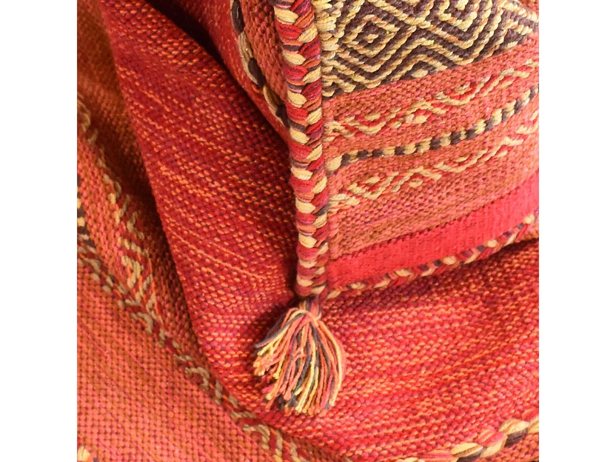 Tapis kilim 200x290 rectangle fait main en coton rouge et beige