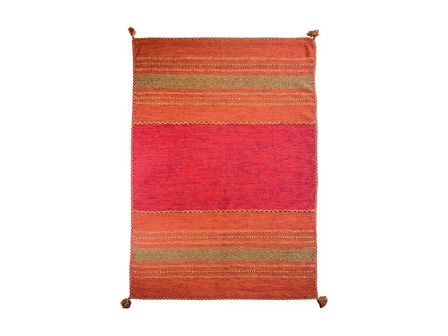 Tapis kilim 200x290 rectangle fait main en coton rouge et beige