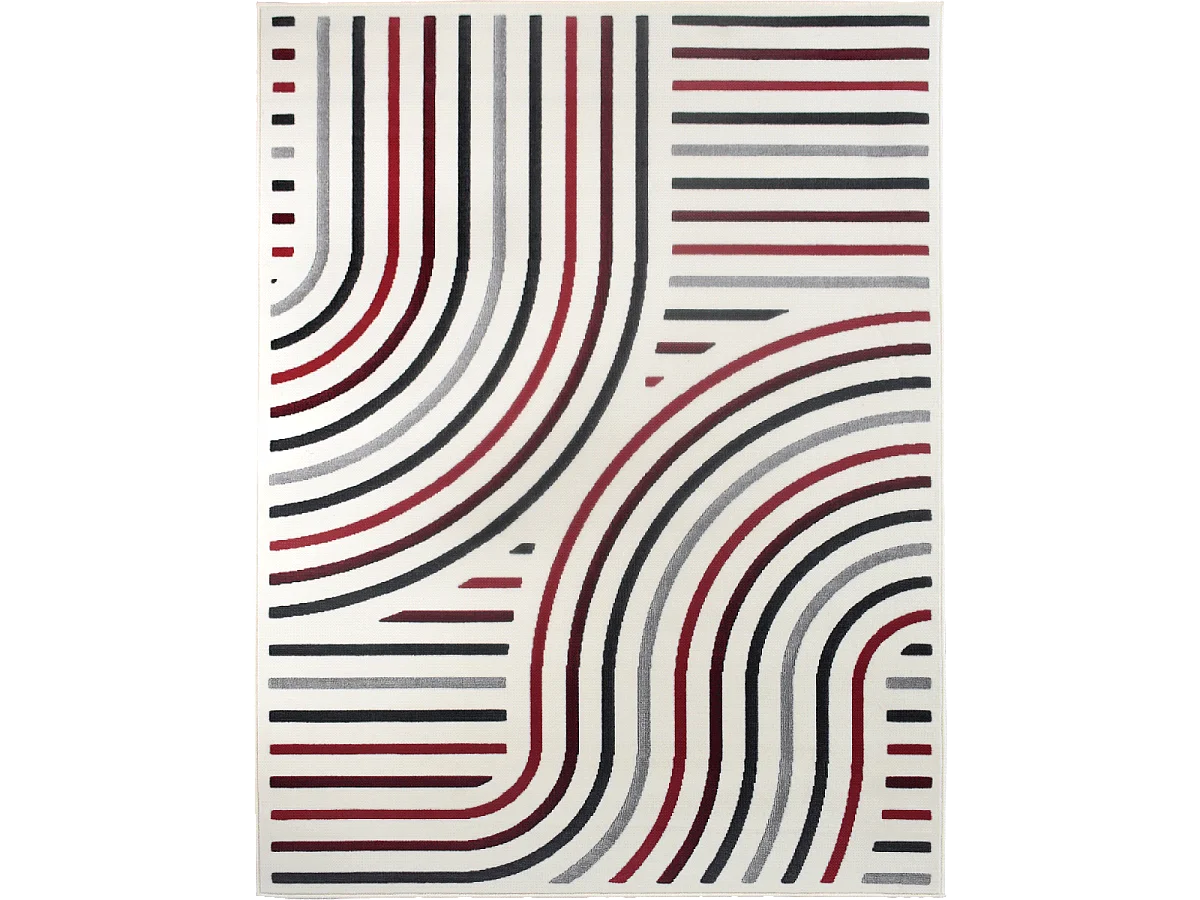 tapis salon 120x170 tissé rouge et crème rectangle motif géométrique LYN49 MUCOUR