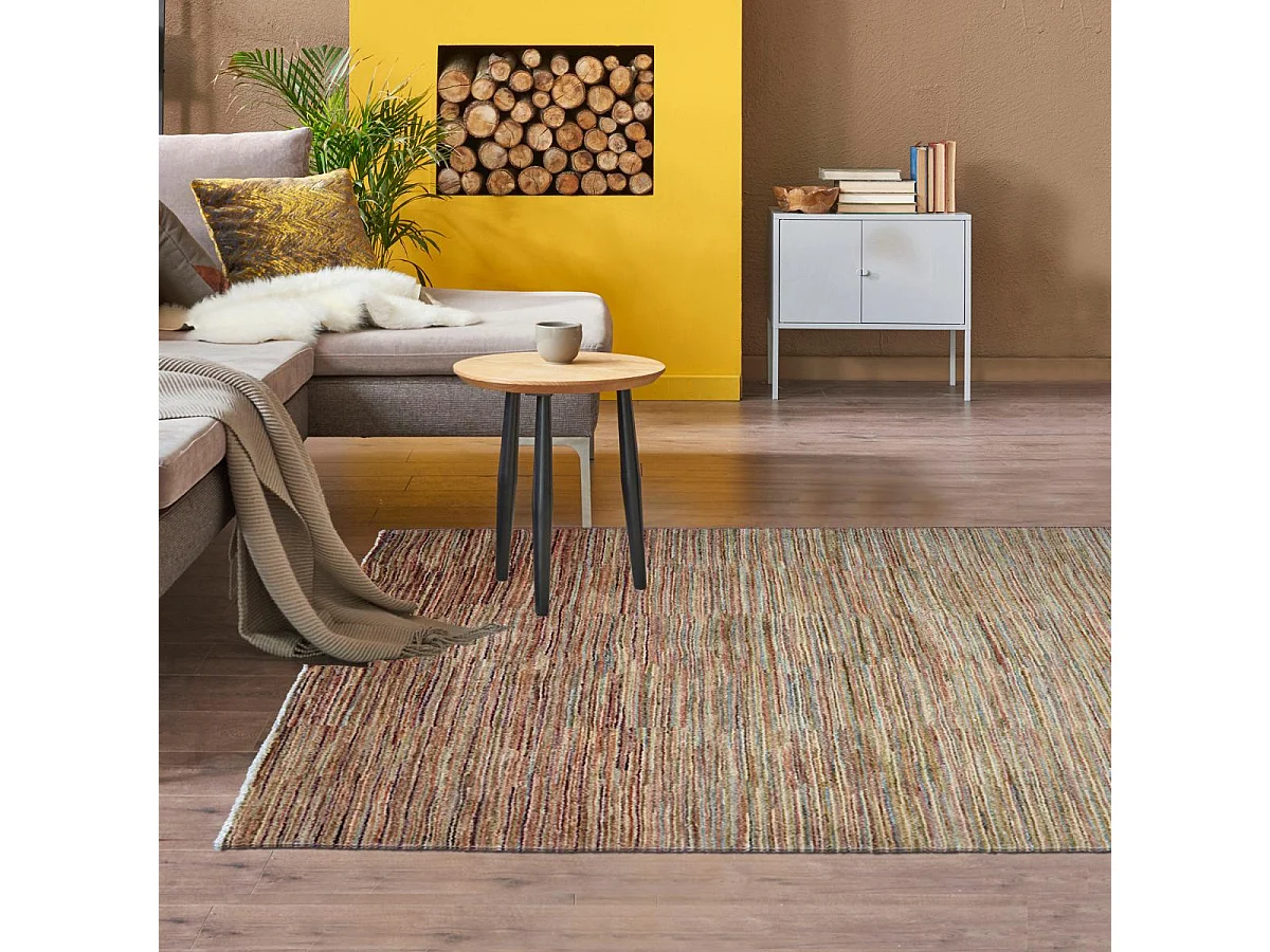 tapis chambre 122x186 fait main en laine multicolore motif abstrait